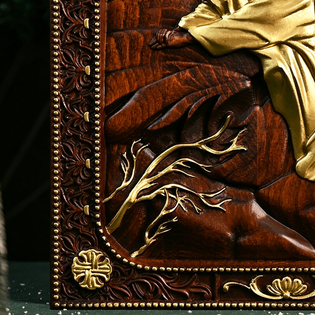 Jesus Carrying Cross Wood Carving Icon | Religious Wall Art, Christian Home Decor, Handmade Catholic Gift