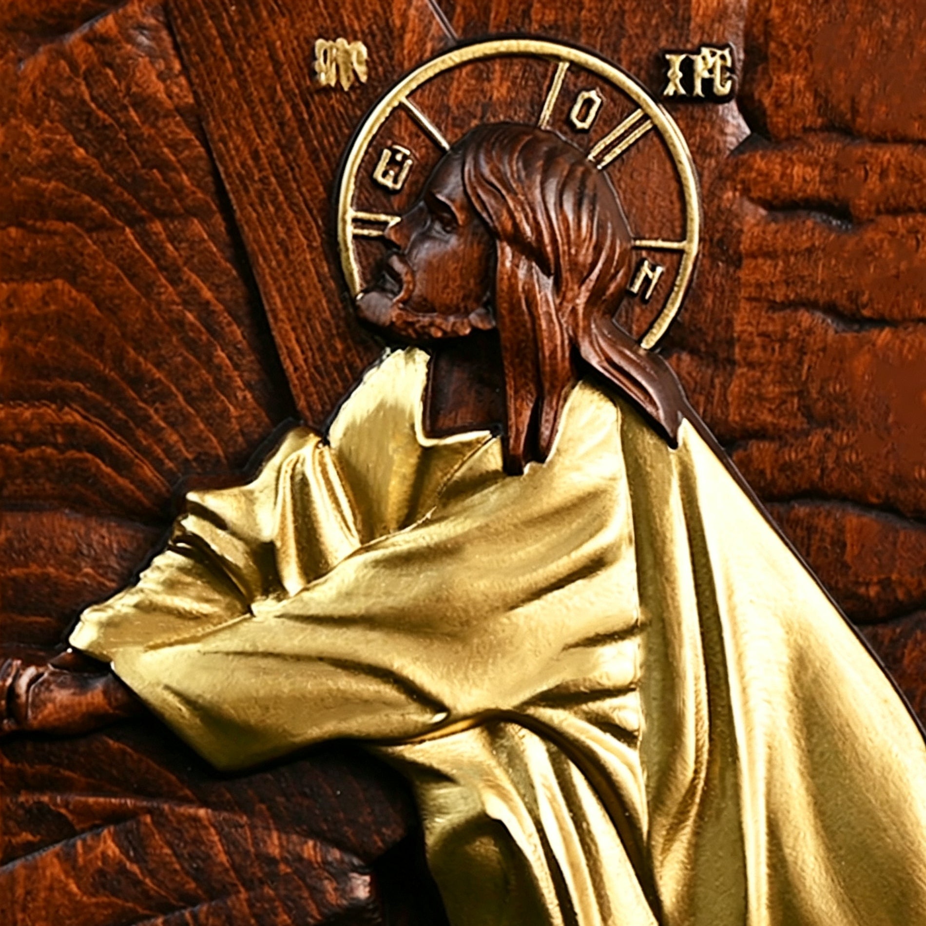 Jesus Carrying Cross Wood Carving Icon | Religious Wall Art, Christian Home Decor, Handmade Catholic Gift