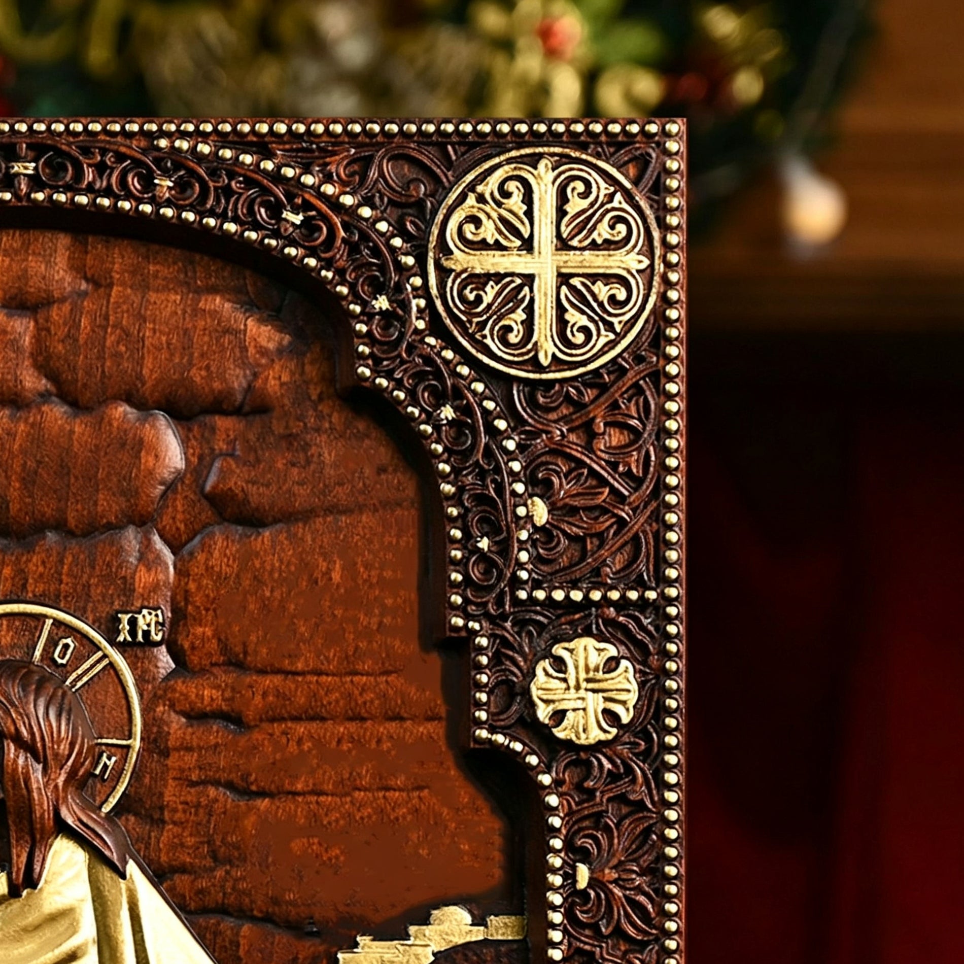 Jesus Carrying Cross Wood Carving Icon | Religious Wall Art, Christian Home Decor, Handmade Catholic Gift