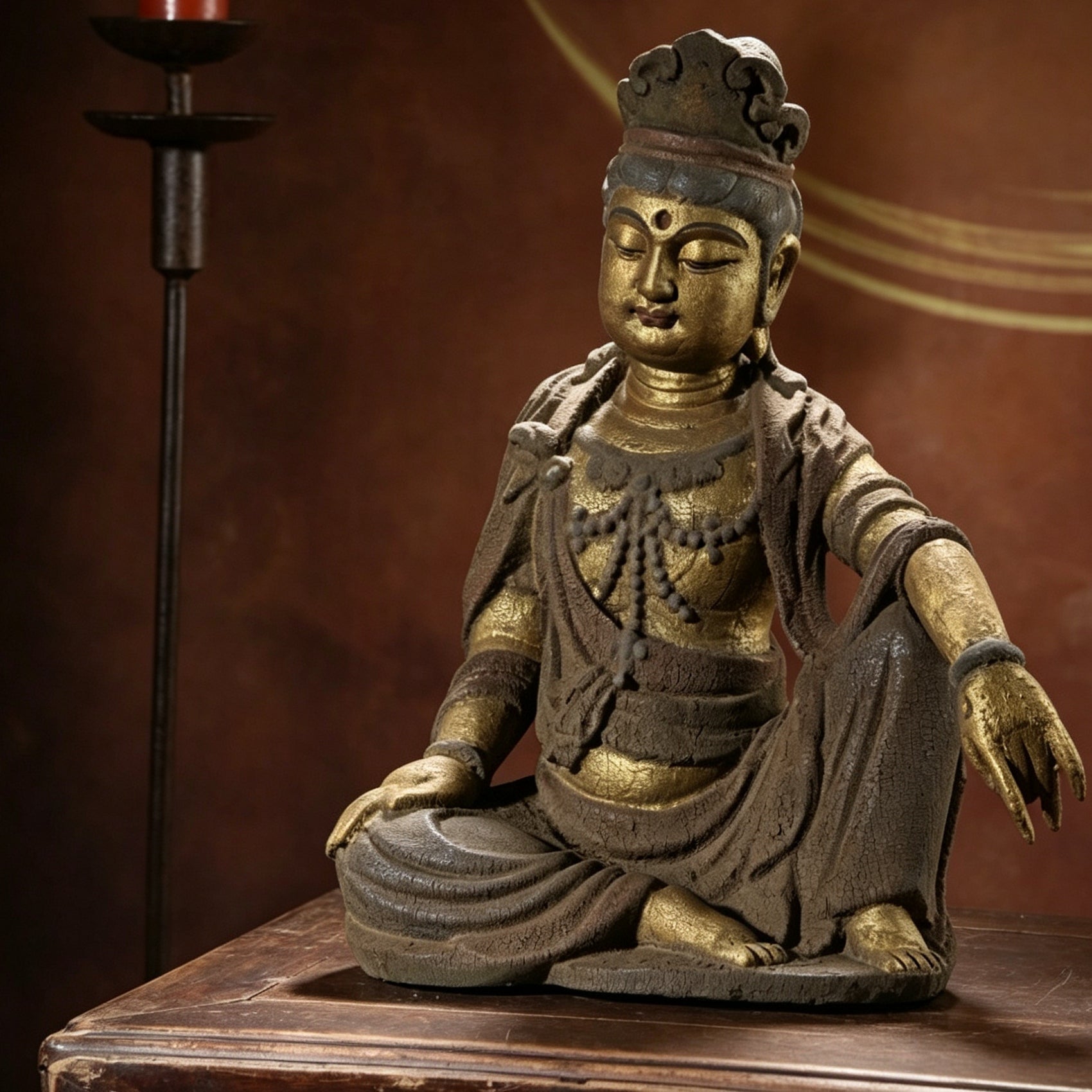 Wholesale 35cm Hand-Carved Wooden Guanyin Statue, Vintage Buddha Sculpture for Home & Zen Decor