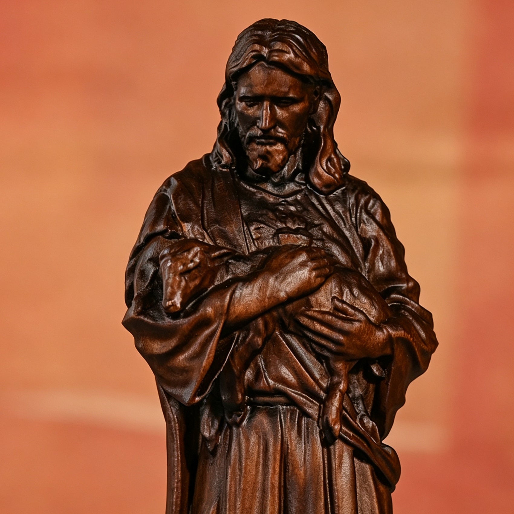 Vintage Hand Carved Wood Jesus The Good Shepherd Statue, Christian Religious Figurine, Natural Wood Home Decor, Spiritual Devotional Gift