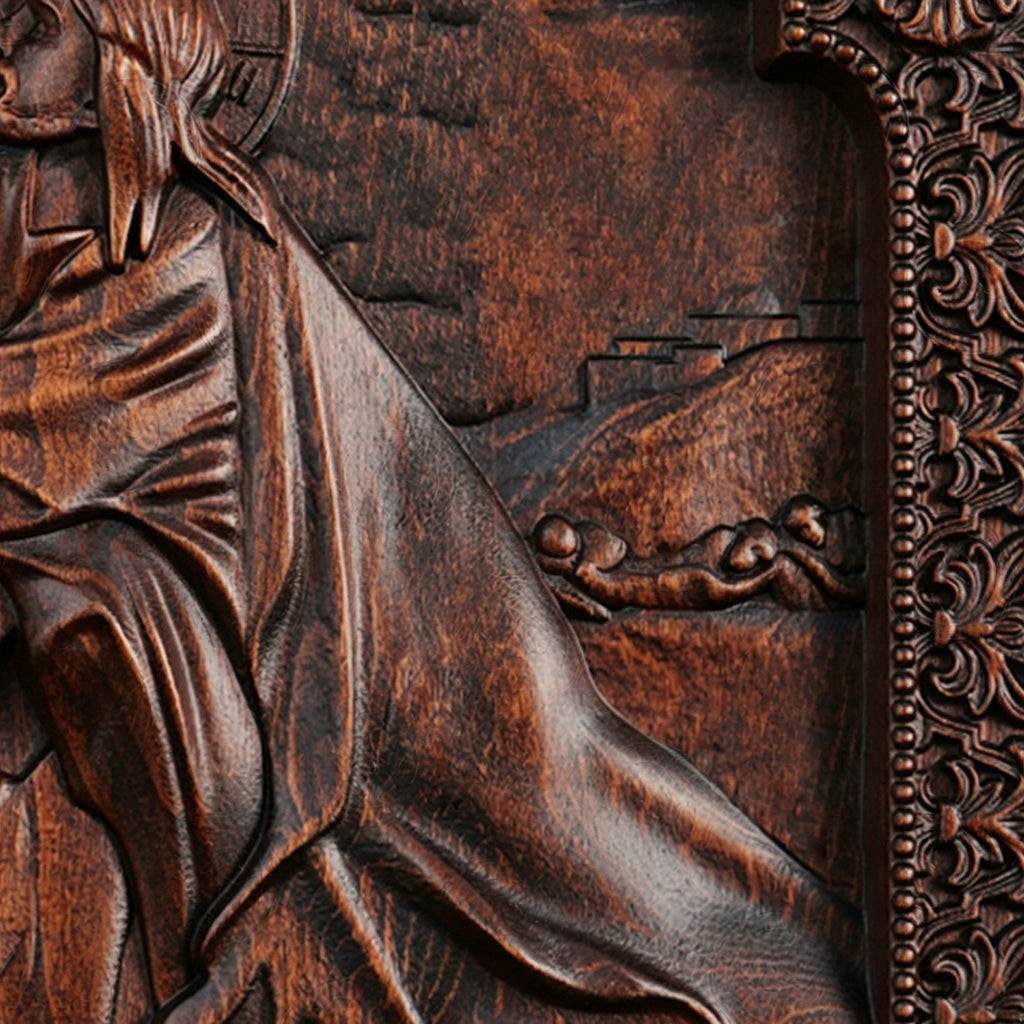 Jesus Carrying Cross Wood Carving Icon | Religious Wall Art, Christian Home Decor, Handmade Catholic Gift