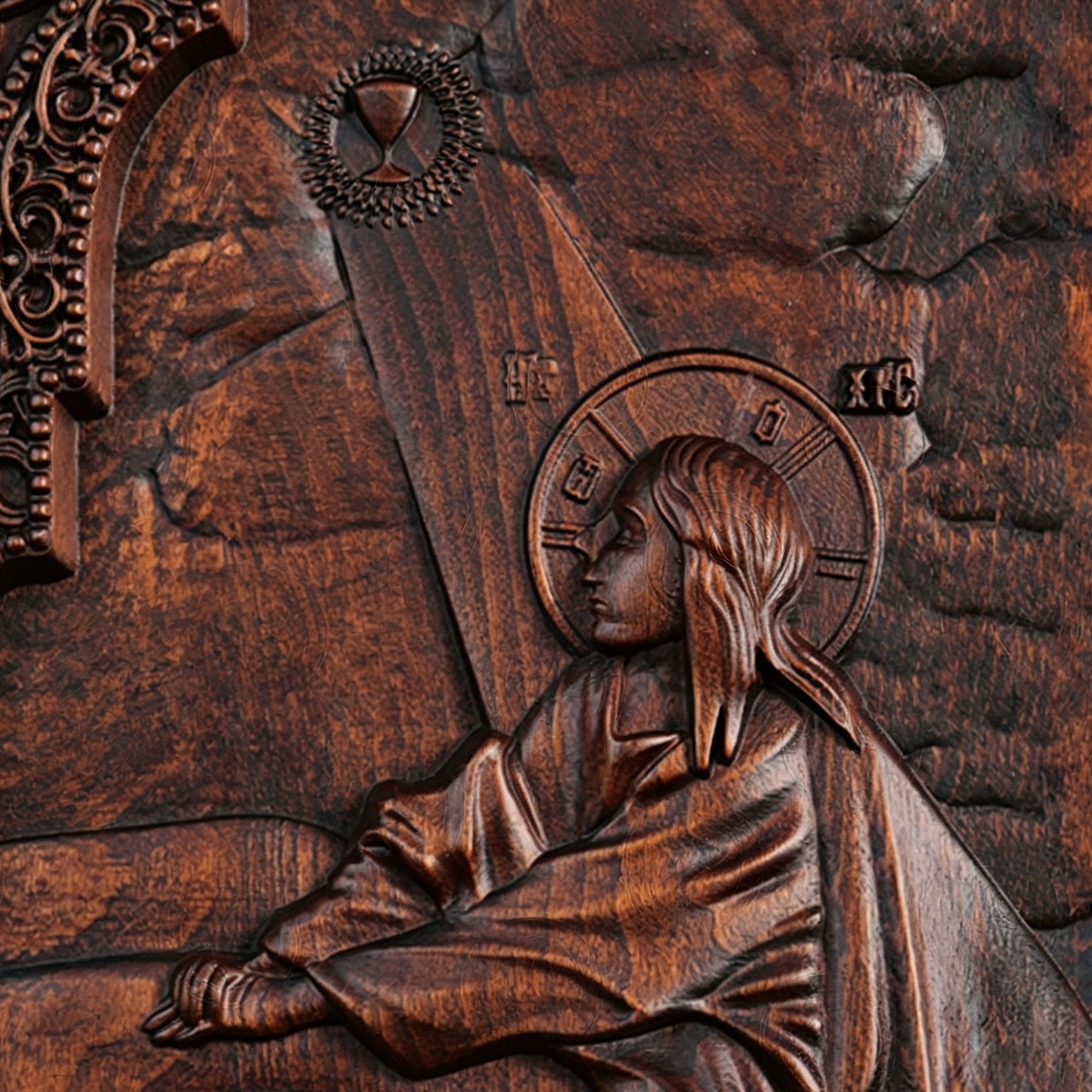 Jesus Carrying Cross Wood Carving Icon | Religious Wall Art, Christian Home Decor, Handmade Catholic Gift