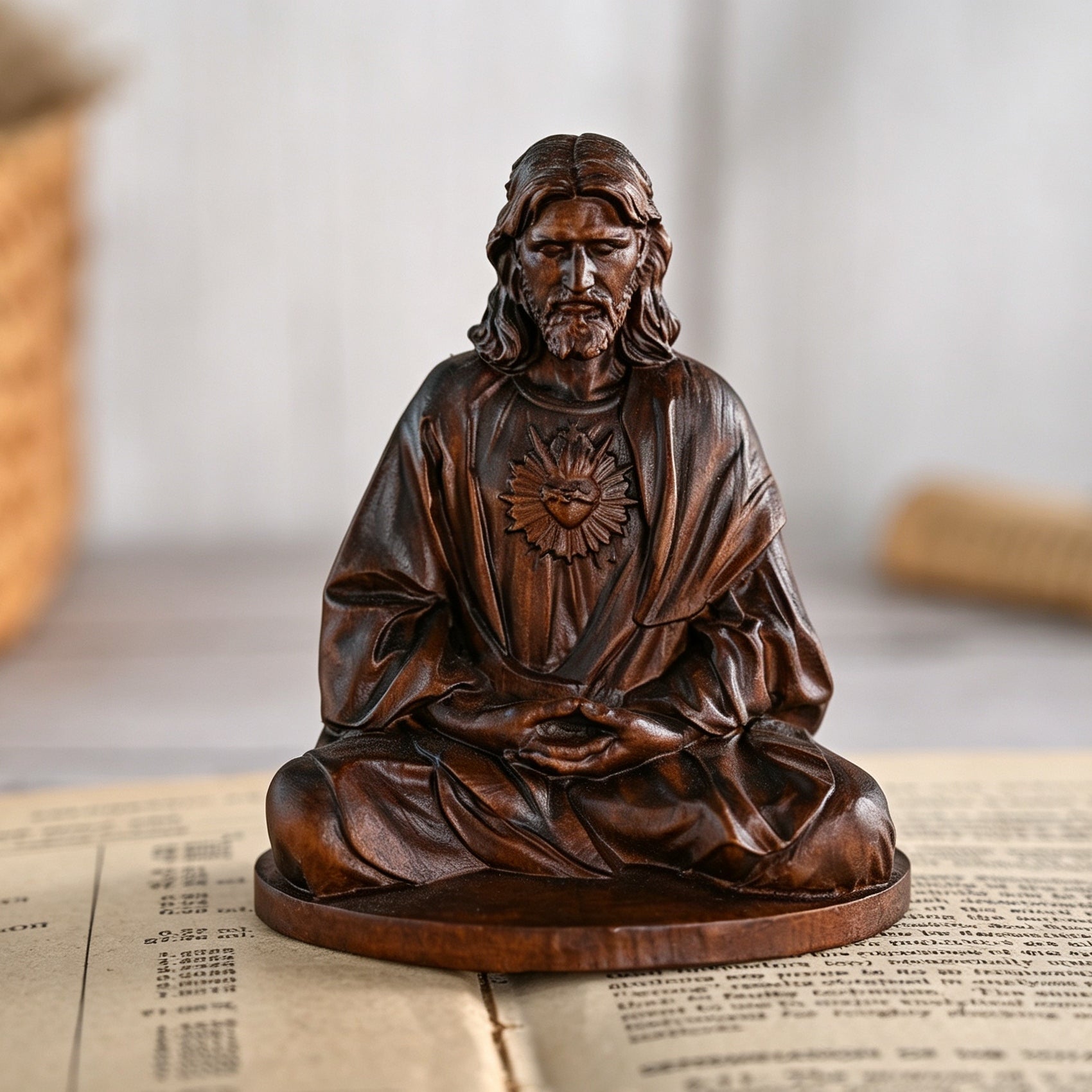 Hand Carved Jesus Sacred Heart Wooden Statue, Vintage Christian Religious Figurine, Meditation Home Decor, Spiritual Devotional Giftving, rustic Jesus sculpture, Catholic devotional item, faith