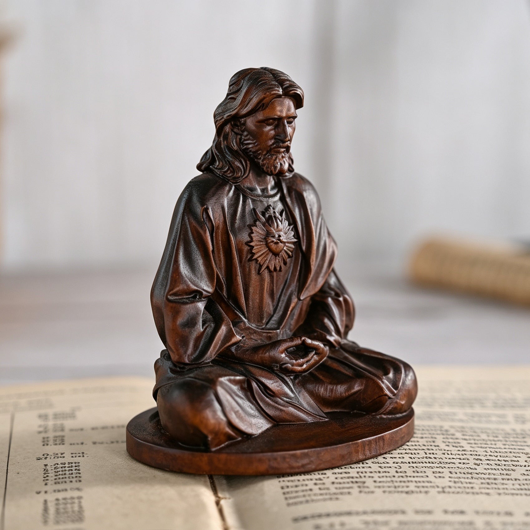 Hand Carved Jesus Sacred Heart Wooden Statue, Vintage Christian Religious Figurine, Meditation Home Decor, Spiritual Devotional Giftving, rustic Jesus sculpture, Catholic devotional item, faith