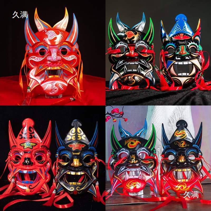 Nuo opera mask mask Guizhou handmade wood carving painting culture Guochao ethnic style temple fair mask other Halloween