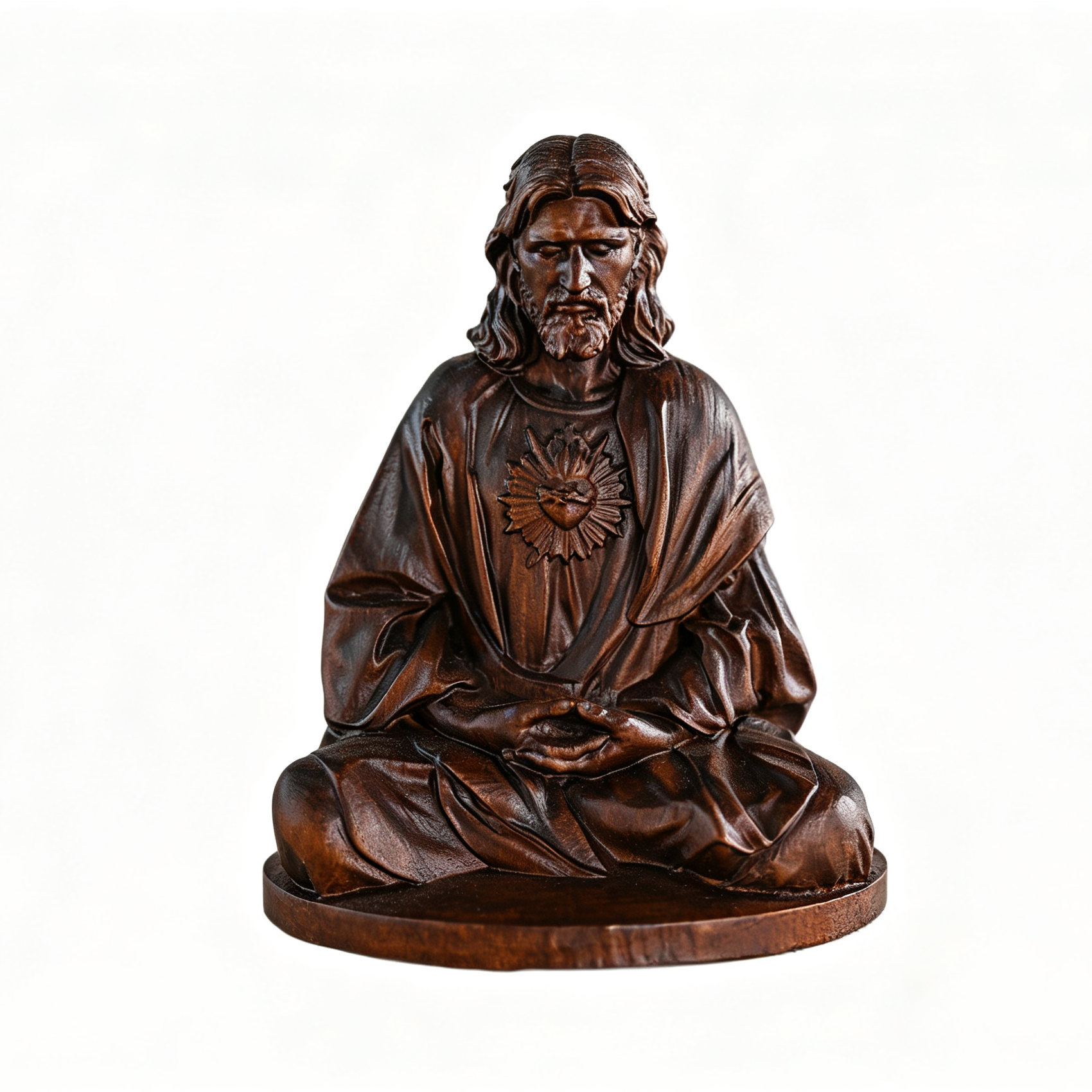 Hand Carved Jesus Sacred Heart Wooden Statue, Vintage Christian Religious Figurine, Meditation Home Decor, Spiritual Devotional Giftving, rustic Jesus sculpture, Catholic devotional item, faith