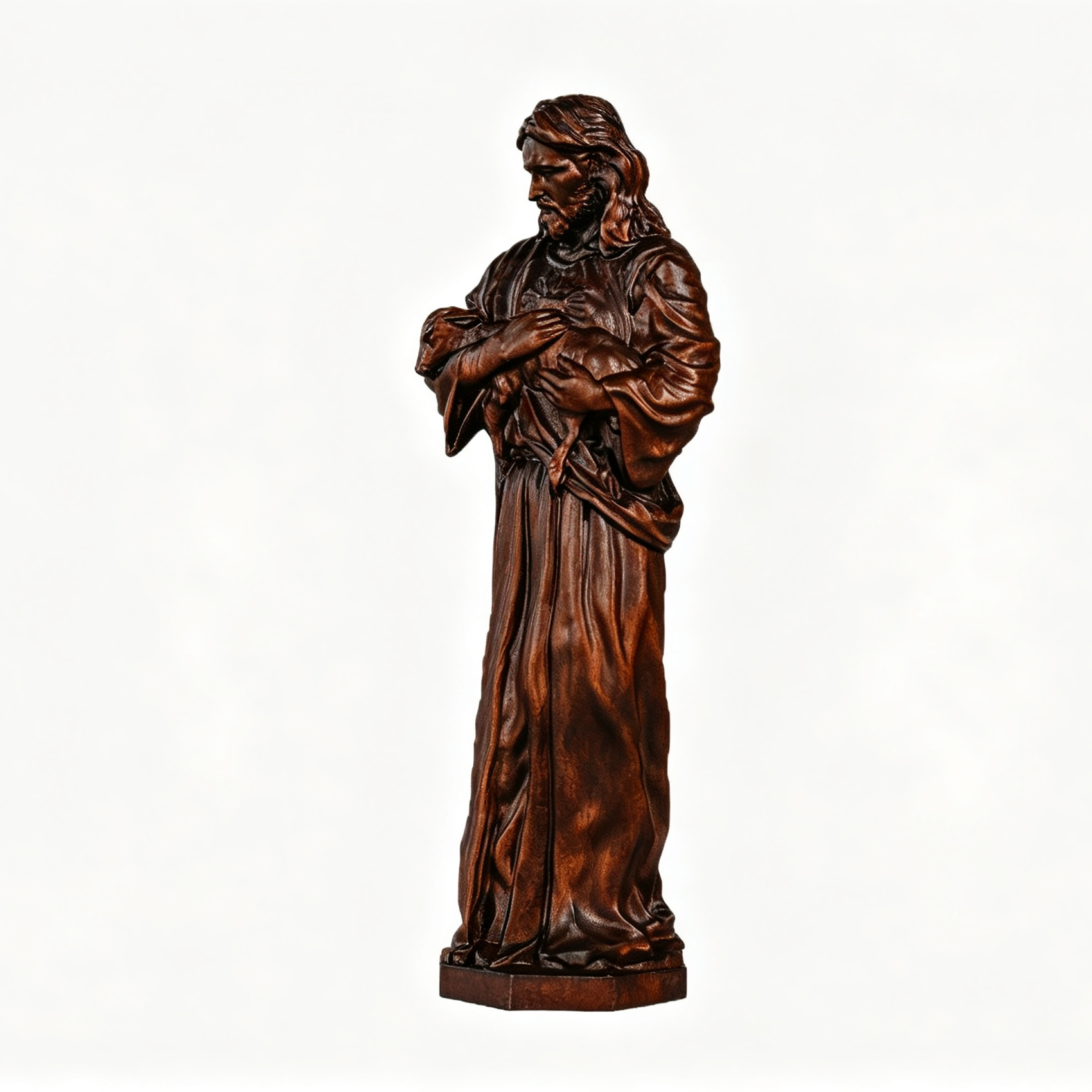 Vintage Hand Carved Wood Jesus The Good Shepherd Statue, Christian Religious Figurine, Natural Wood Home Decor, Spiritual Devotional Gift