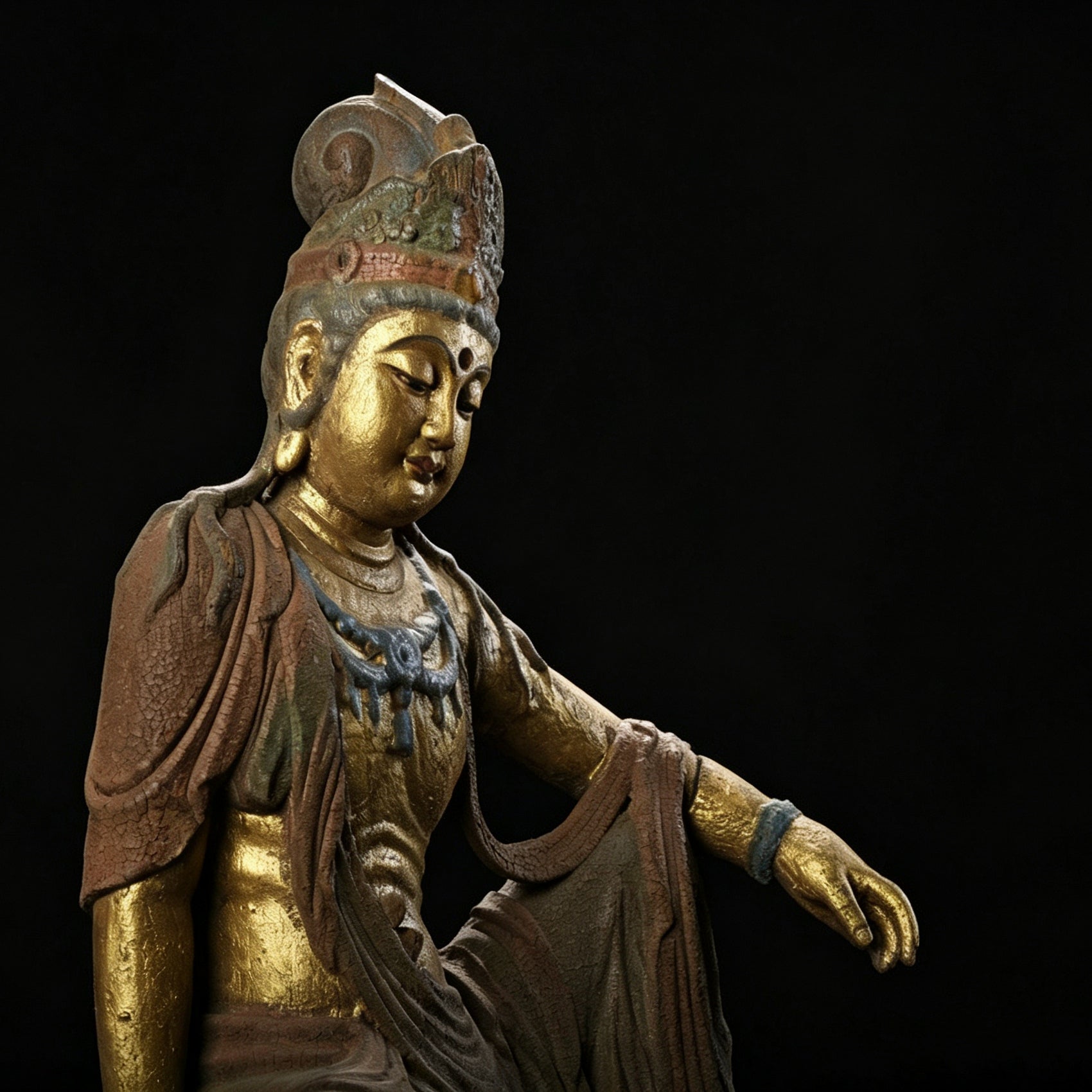 Wholesale 35cm Hand-Carved Wooden Guanyin Statue, Vintage Buddha Sculpture for Home & Zen Decor