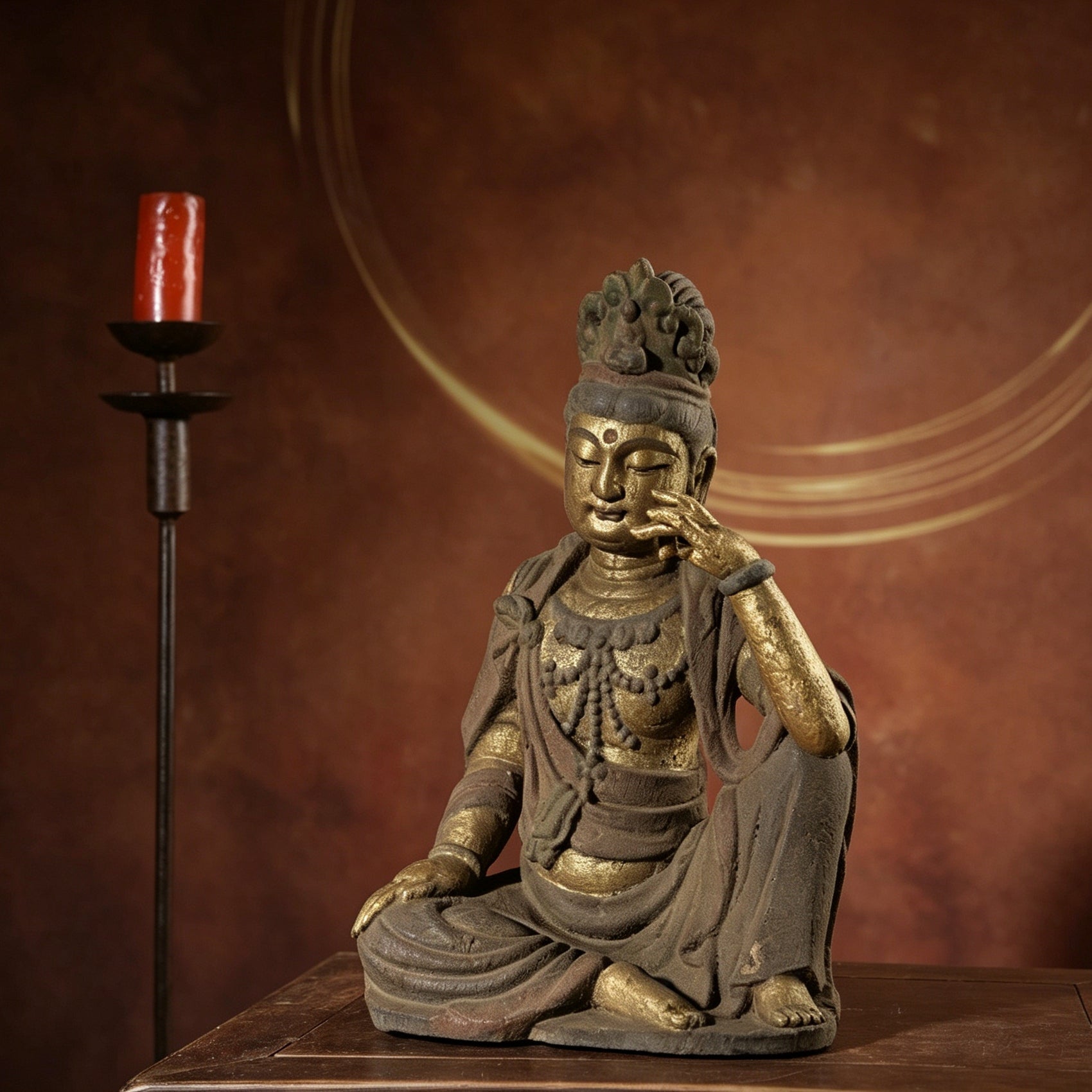 Wholesale 35cm Hand-Carved Wooden Guanyin Statue, Vintage Buddha Sculpture for Home & Zen Decor