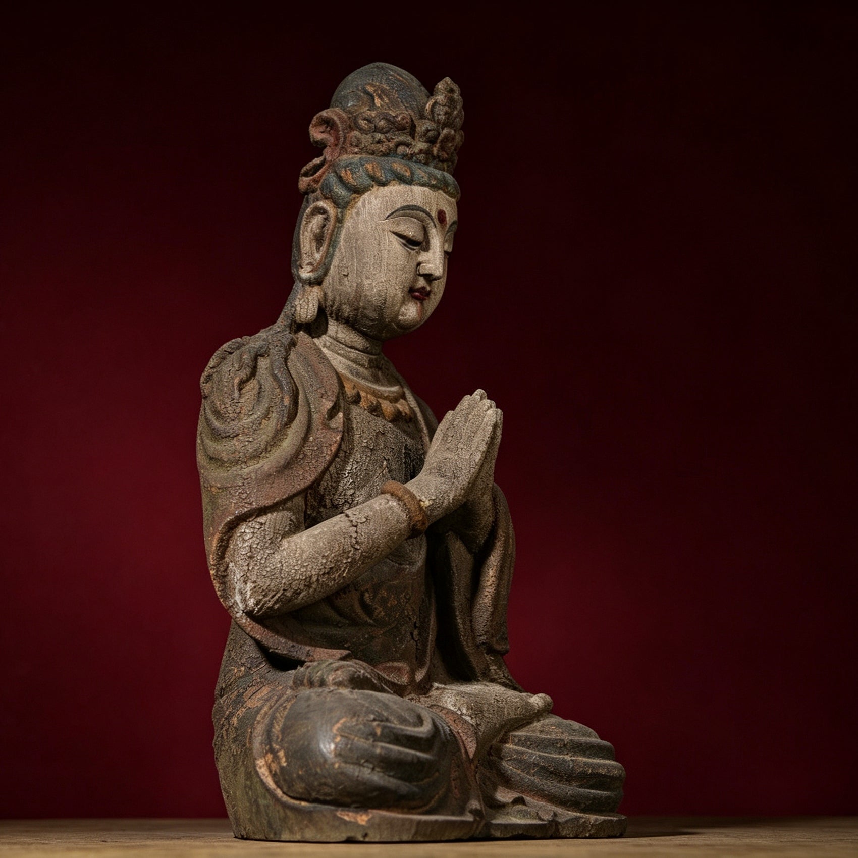 Wholesale 35cm Hand-Carved Wooden Guanyin Statue, Vintage Buddha Sculpture for Home & Zen Decor