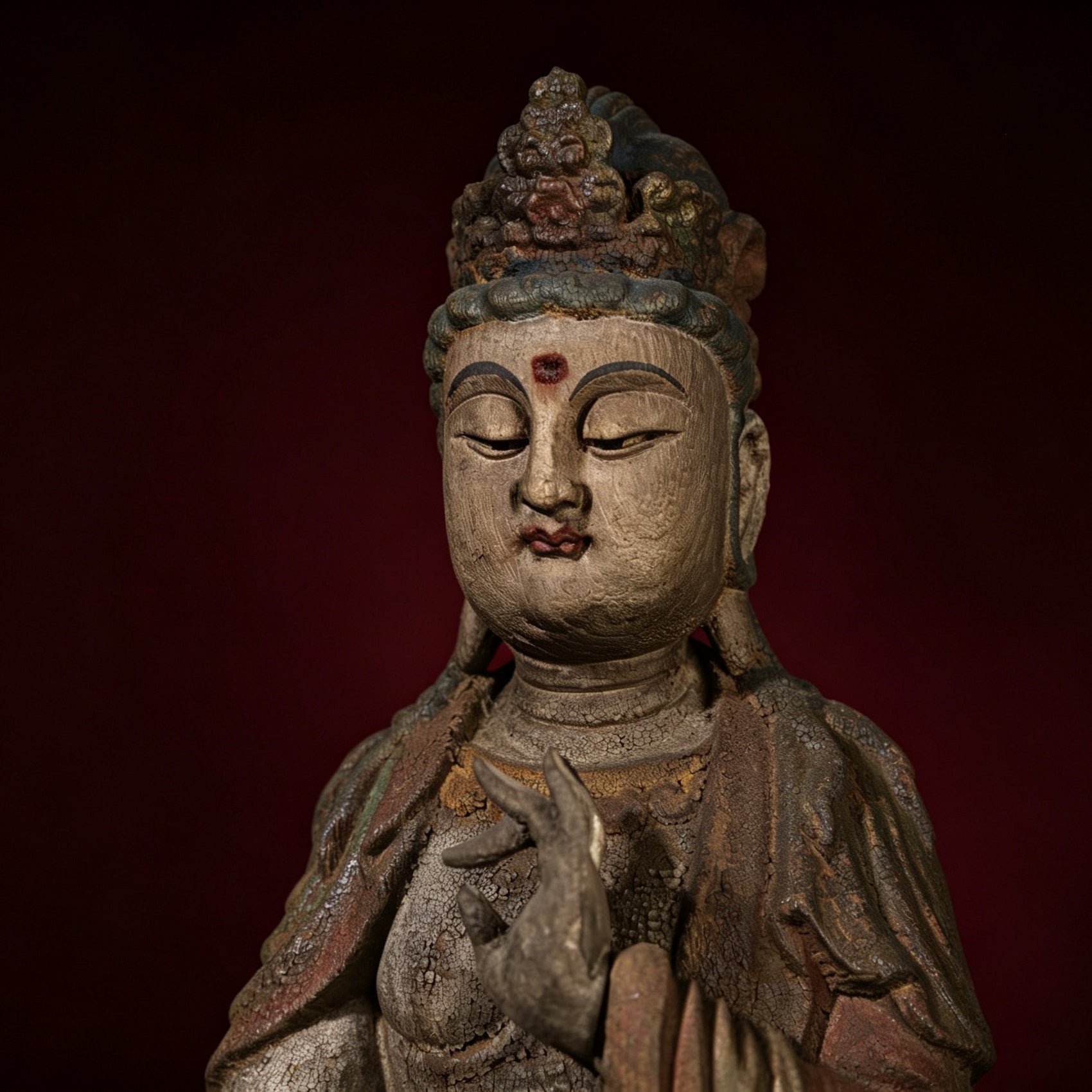Wholesale 35cm Hand-Carved Wooden Guanyin Statue, Vintage Buddha Sculpture for Home & Zen Decor